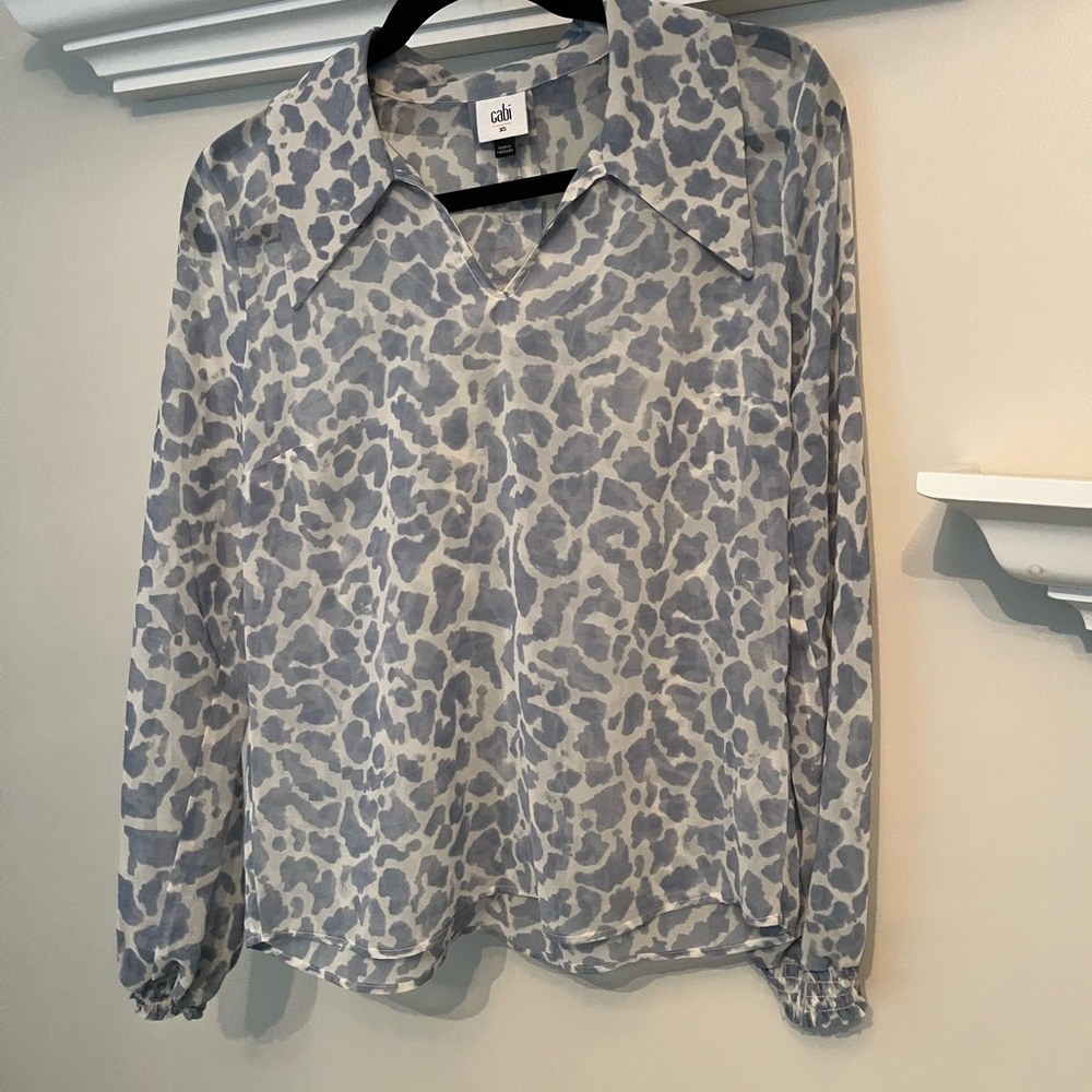 Cabi Blue Leopard Pounce Blouse